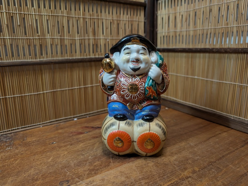 Japanese Kutani Daikokuten Seven Lucky God Figurine Wealth Art
