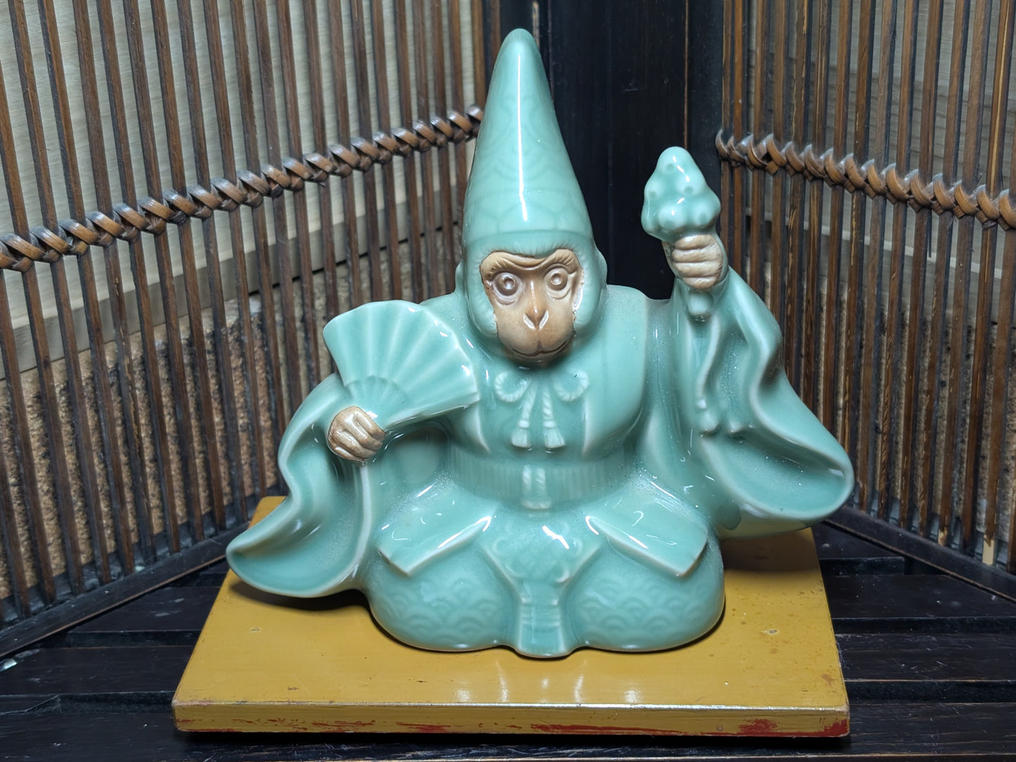 Rare Japanese Monkey Monk Statue Celadon Ceramic Zen Decor Collectible