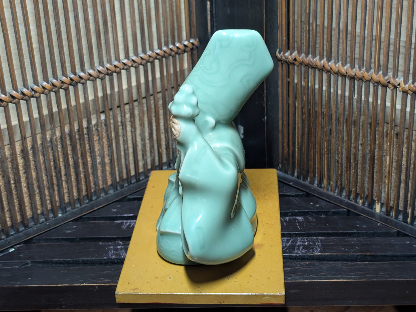 Rare Japanese Monkey Monk Statue Celadon Ceramic Zen Decor Collectible