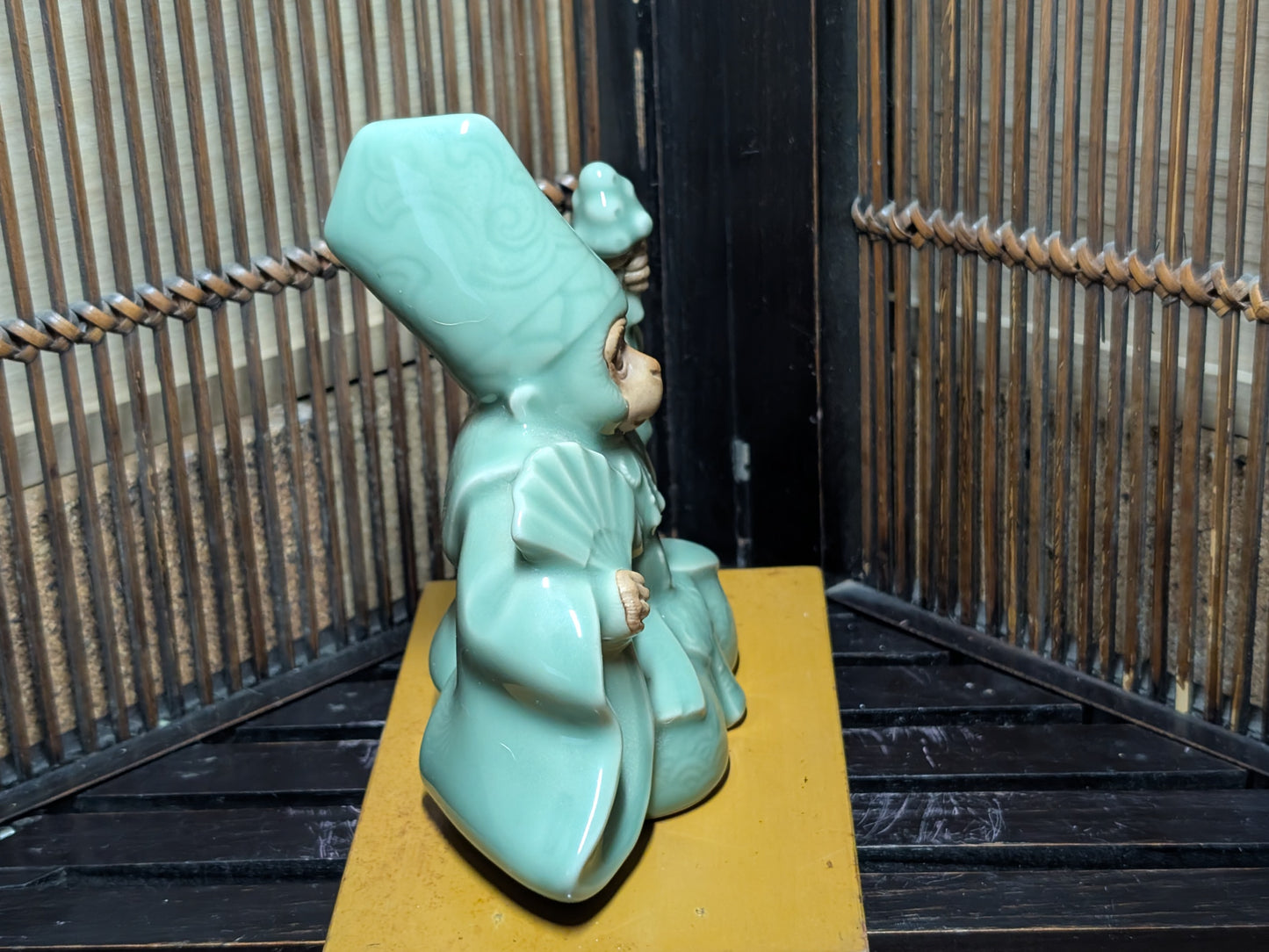 Rare Japanese Monkey Monk Statue Celadon Ceramic Zen Decor Collectible