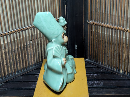 Rare Japanese Monkey Monk Statue Celadon Ceramic Zen Decor Collectible