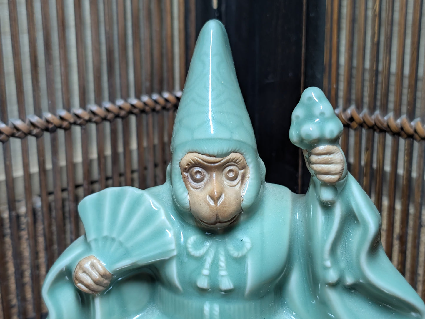 Rare Japanese Monkey Monk Statue Celadon Ceramic Zen Decor Collectible
