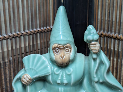 Rare Japanese Monkey Monk Statue Celadon Ceramic Zen Decor Collectible