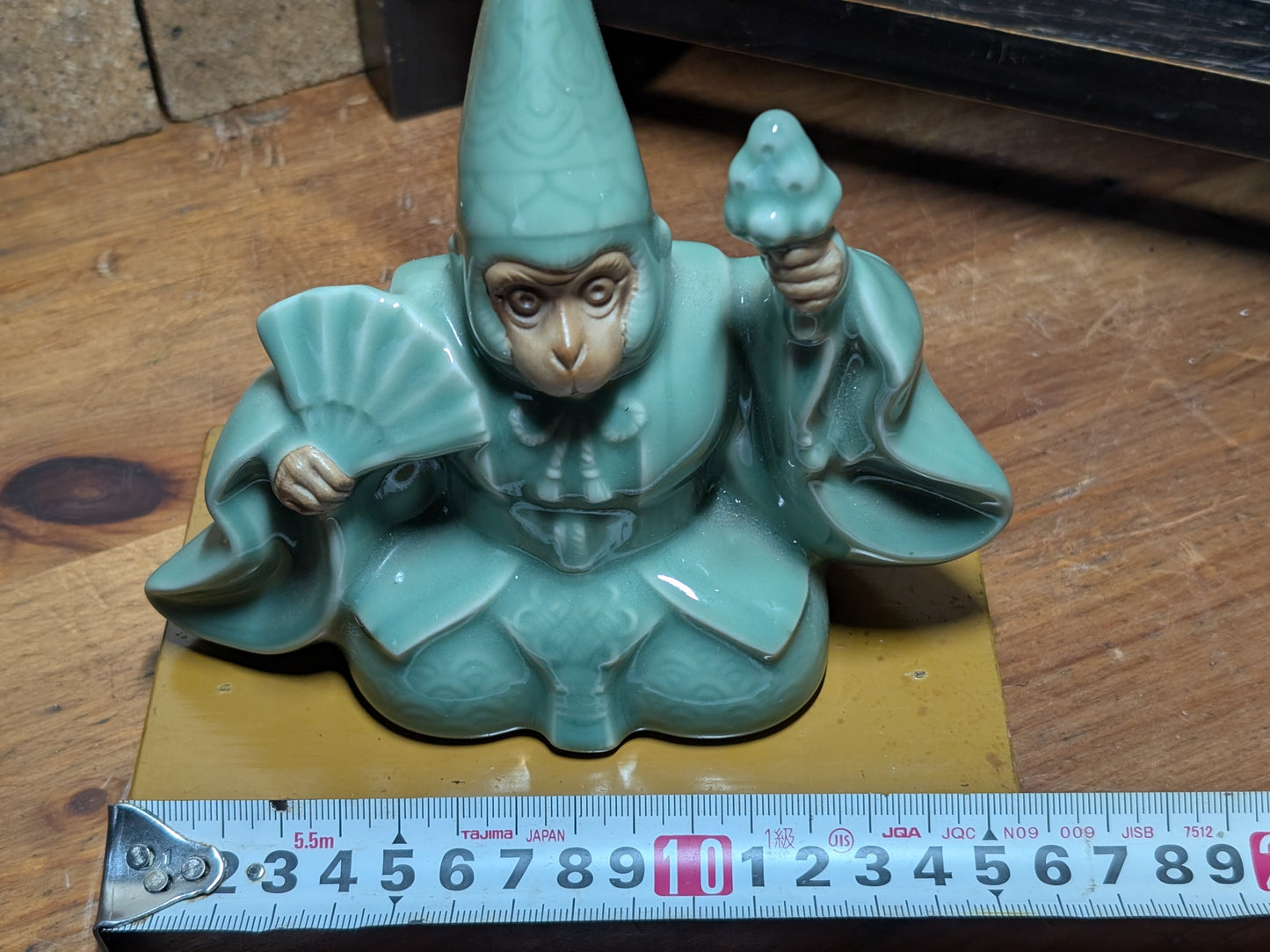 Rare Japanese Monkey Monk Statue Celadon Ceramic Zen Decor Collectible