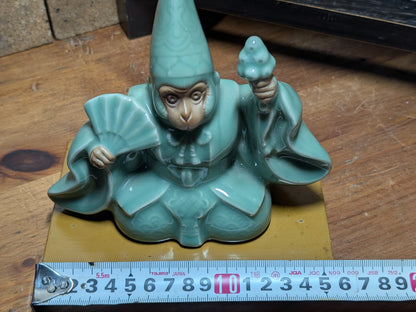 Rare Japanese Monkey Monk Statue Celadon Ceramic Zen Decor Collectible