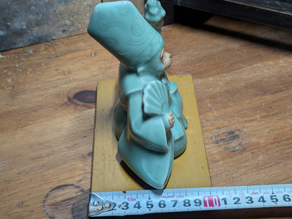 Rare Japanese Monkey Monk Statue Celadon Ceramic Zen Decor Collectible