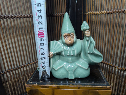 Rare Japanese Monkey Monk Statue Celadon Ceramic Zen Decor Collectible