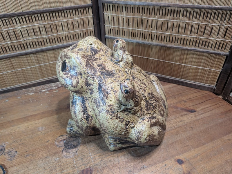 Vintage Shigaraki Ware Frog 1970s Japanese Pottery Kaeru Garden Statue