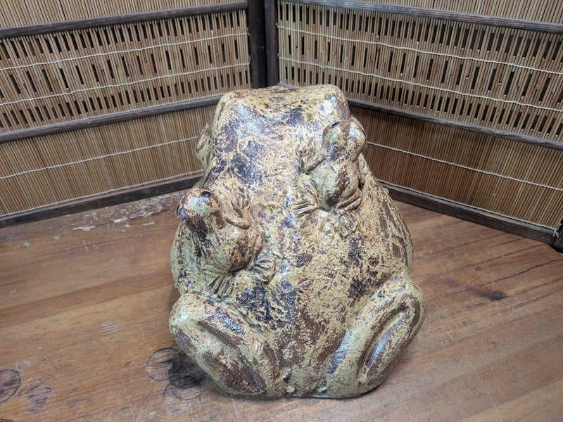 Vintage Shigaraki Ware Frog 1970s Japanese Pottery Kaeru Garden Statue