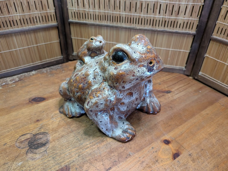Rare Shigaraki Ware Frog Statue Handmade Japanese Ceramic Kaeru