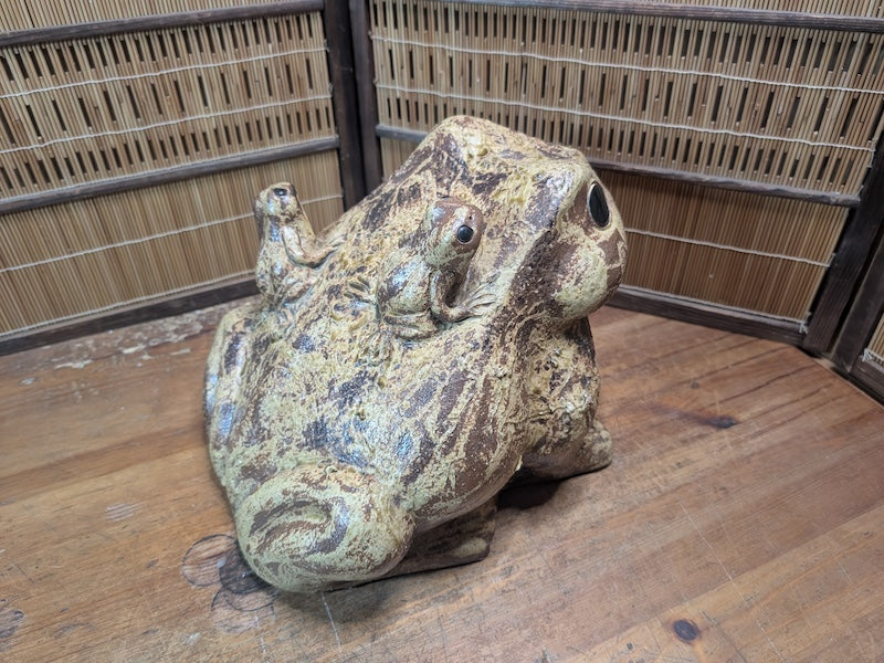 Vintage Shigaraki Ware Frog 1970s Japanese Pottery Kaeru Garden Statue