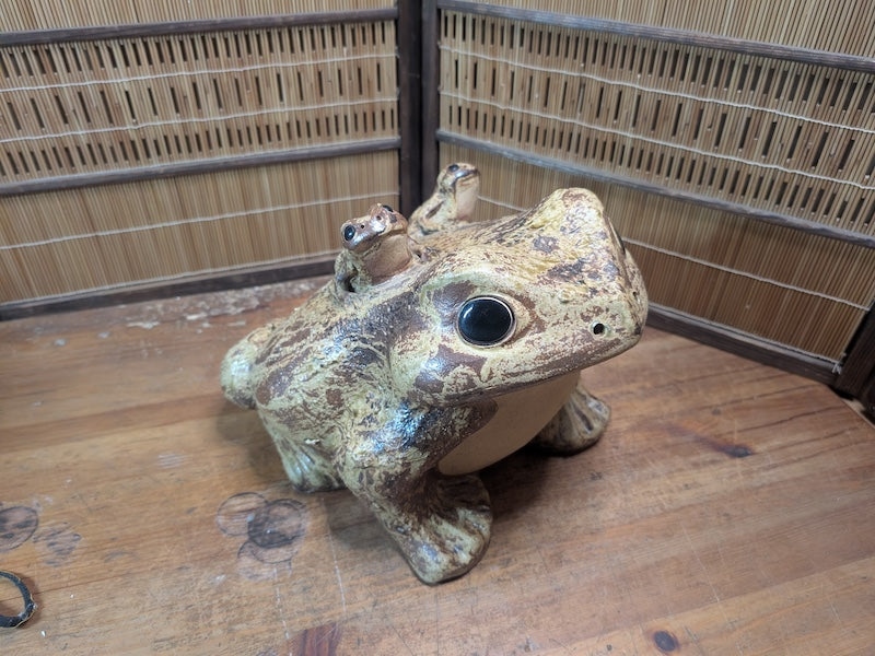 Vintage Shigaraki Ware Frog 1970s Japanese Pottery Kaeru Garden Statue