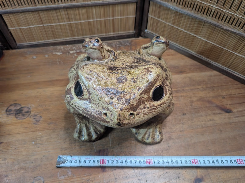 Vintage Shigaraki Ware Frog 1970s Japanese Pottery Kaeru Garden Statue