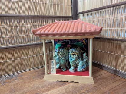 Vintage Okinawa Shisa Guardian Lions 1970s Wooden House Japanese Folk Art