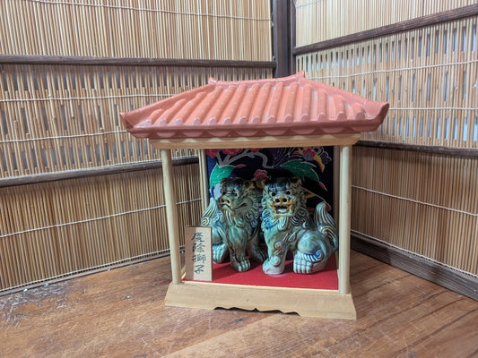 Vintage Okinawa Shisa Guardian Lions 1970s Wooden House Japanese Folk Art