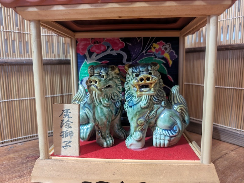 Vintage Okinawa Shisa Guardian Lions 1970s Wooden House Japanese Folk Art