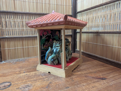 Vintage Okinawa Shisa Guardian Lions 1970s Wooden House Japanese Folk Art