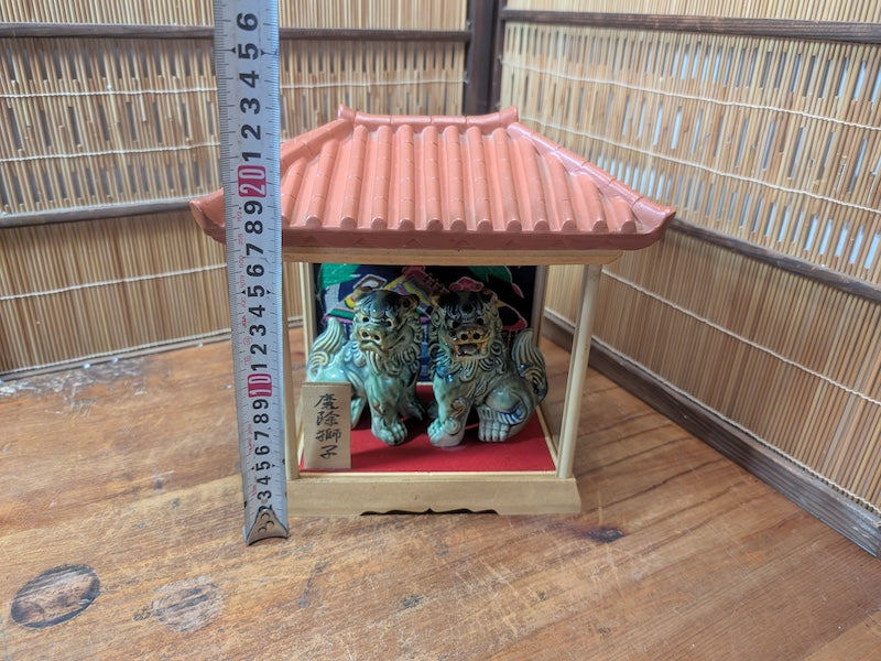 Vintage Okinawa Shisa Guardian Lions 1970s Wooden House Japanese Folk Art