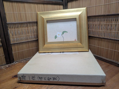 White Camellia Painting Signed Shimizu Seisaku 24K Gold Leaf Frame Auction JP