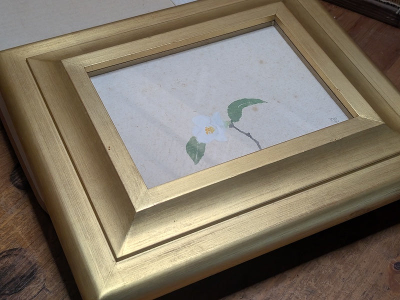 White Camellia Painting Signed Shimizu Seisaku 24K Gold Leaf Frame Auction JP