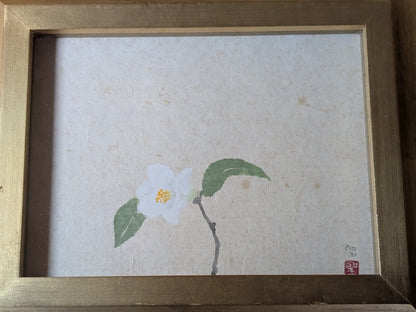White Camellia Painting Signed Shimizu Seisaku 24K Gold Leaf Frame Auction JP