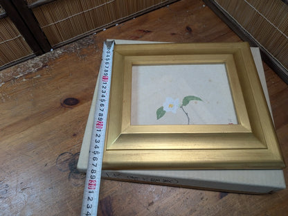 White Camellia Painting Signed Shimizu Seisaku 24K Gold Leaf Frame Auction JP