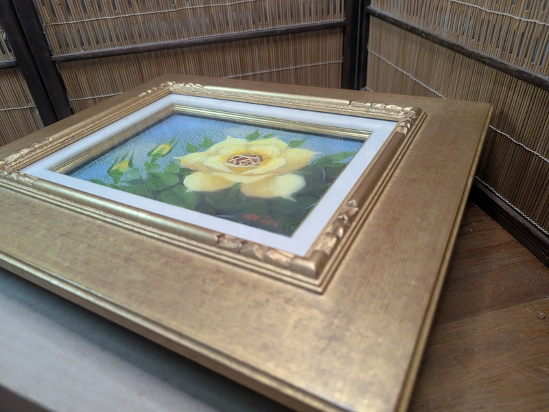 Yellow Rose Painting Signed Hirohata 24K Gold Leaf Frame Japan Auction Art