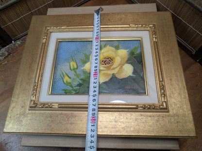 Yellow Rose Painting Signed Hirohata 24K Gold Leaf Frame Japan Auction Art