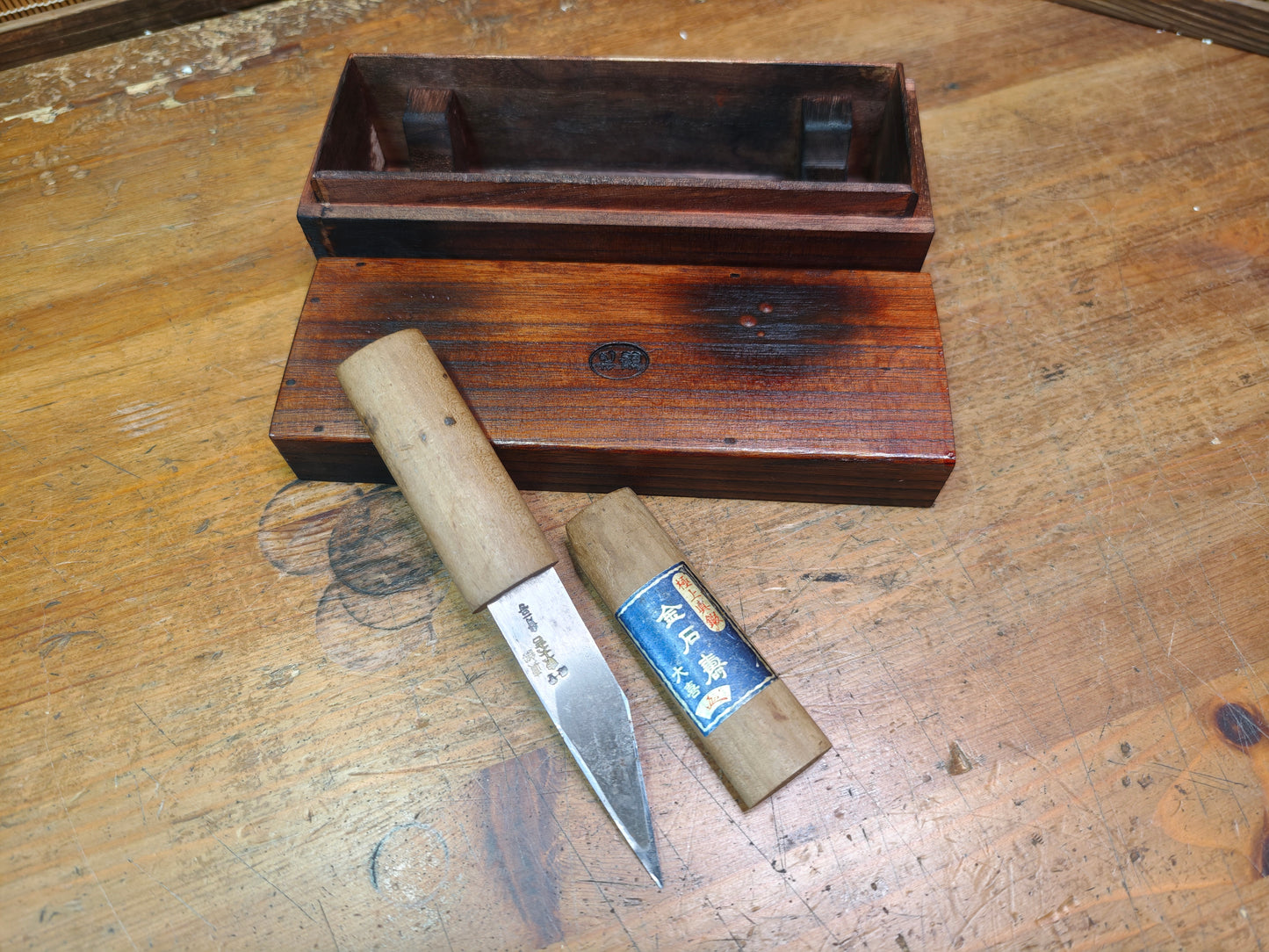 Rare Japanese Bamboo Carving Knife Signed Rauma With Custom Box Tool
