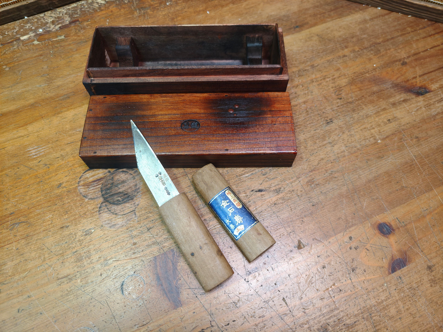 Rare Japanese Bamboo Carving Knife Signed Rauma With Custom Box Tool