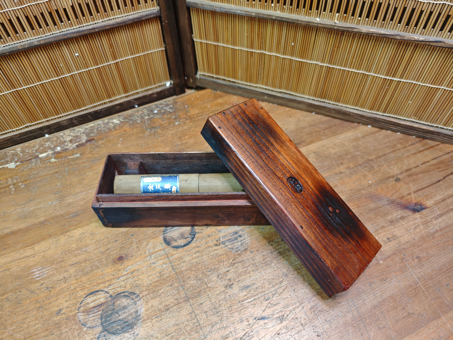 Rare Japanese Bamboo Carving Knife Signed Rauma With Custom Box Tool
