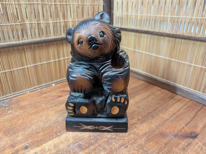 Vintage Japanese Kibori Kuma Bear Hokkaido Wood Carving Ainu Folk Art 1980s