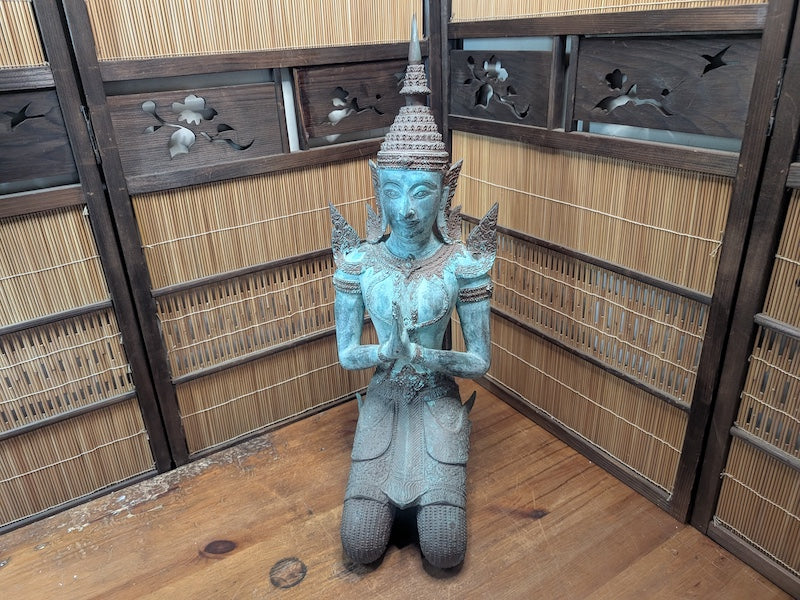 Vintage Thai Bronze Theppanom Statue Guardian Figure JPN Auction Rare