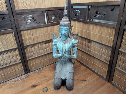 Vintage Thai Bronze Theppanom Statue Guardian Figure JPN Auction Rare
