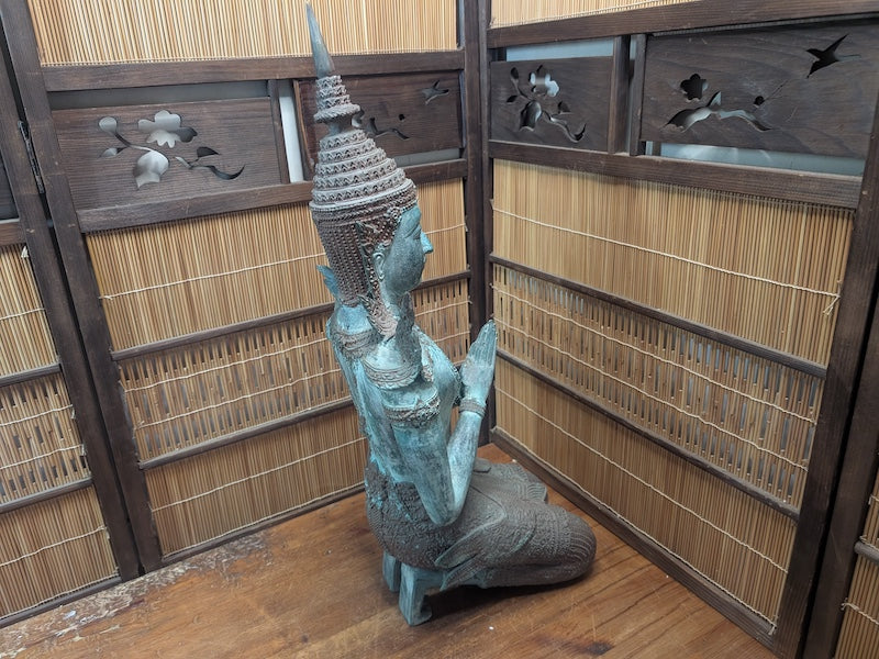 Vintage Thai Bronze Theppanom Statue Guardian Figure JPN Auction Rare