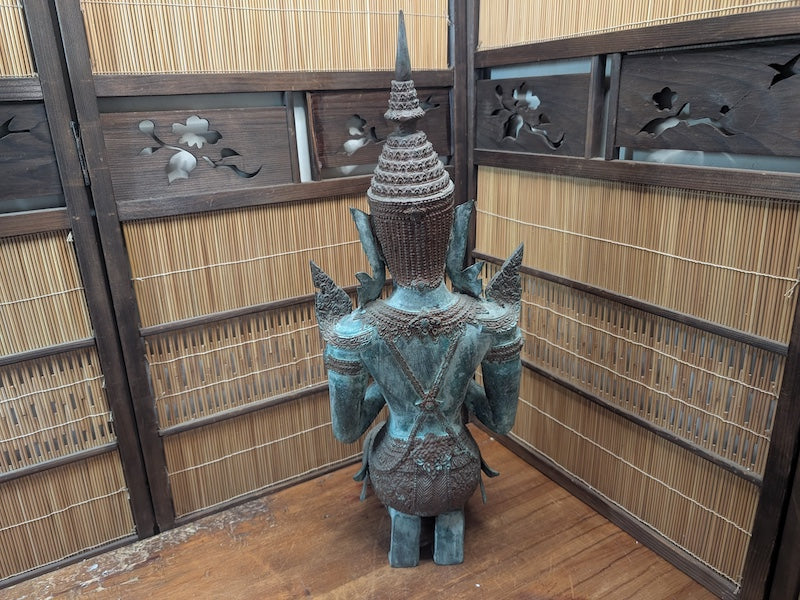 Vintage Thai Bronze Theppanom Statue Guardian Figure JPN Auction Rare