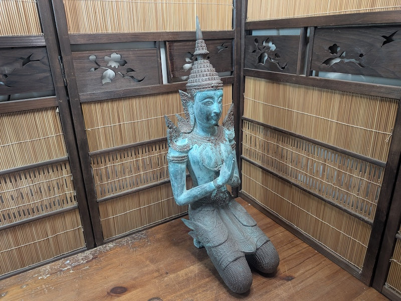 Vintage Thai Bronze Theppanom Statue Guardian Figure JPN Auction Rare