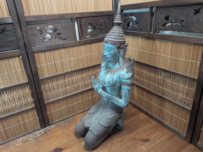 Vintage Thai Bronze Theppanom Statue Guardian Figure JPN Auction Rare