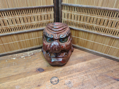 Japanese 1950s Tengu Mask Wood Ceramic Mixed Folklore Theater