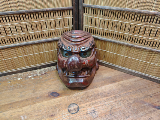 Japanese 1950s Tengu Mask Wood Ceramic Mixed Folklore Theater