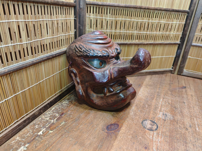 Japanese 1950s Tengu Mask Wood Ceramic Mixed Folklore Theater