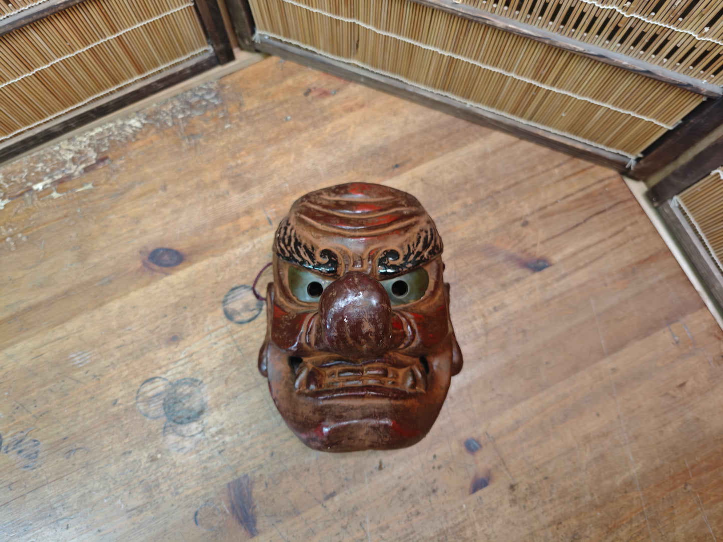 Japanese 1950s Tengu Mask Wood Ceramic Mixed Folklore Theater