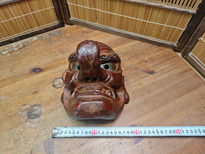 Japanese 1950s Tengu Mask Wood Ceramic Mixed Folklore Theater