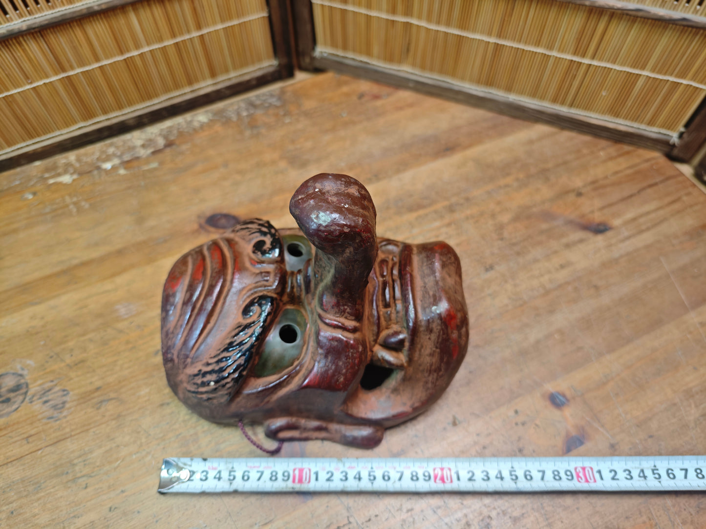 Japanese 1950s Tengu Mask Wood Ceramic Mixed Folklore Theater