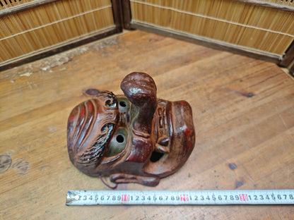 Japanese 1950s Tengu Mask Wood Ceramic Mixed Folklore Theater