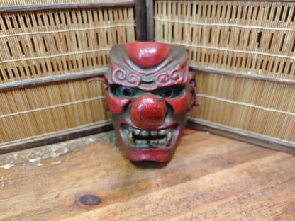 Rare Japanese 1950s Tengu Mask Wood Ceramic Mixed Folklore Theater