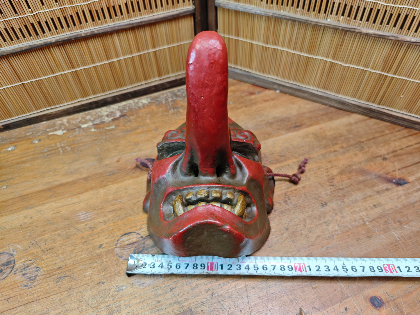 Rare Japanese 1950s Tengu Mask Wood Ceramic Mixed Folklore Theater