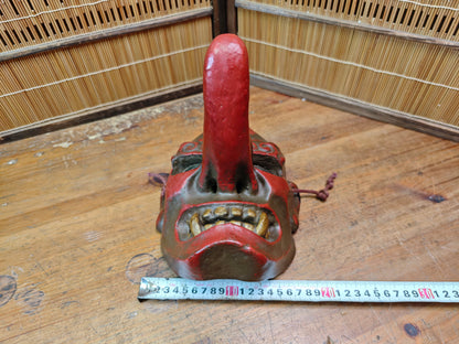 Rare Japanese 1950s Tengu Mask Wood Ceramic Mixed Folklore Theater
