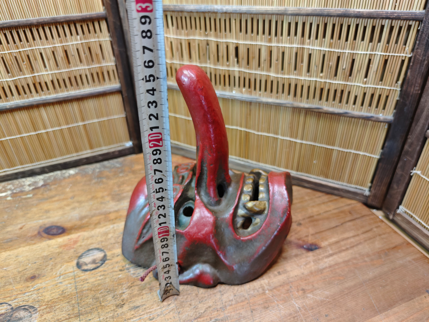 Rare Japanese 1950s Tengu Mask Wood Ceramic Mixed Folklore Theater