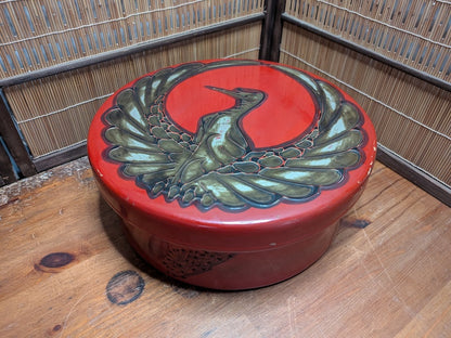 Rare Japanese Antique 1930s Bamboo Storage Box Kamon Crest Auction JP